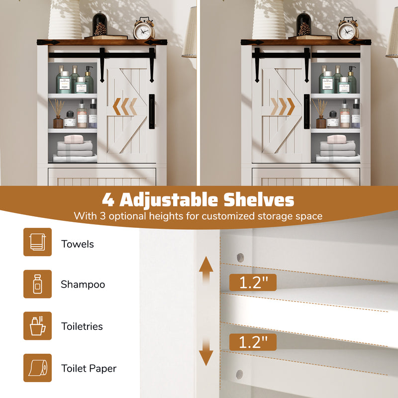 Farmhouse Bathroom Floor Cabinet Freestanding Wooden Storage Organizer-White