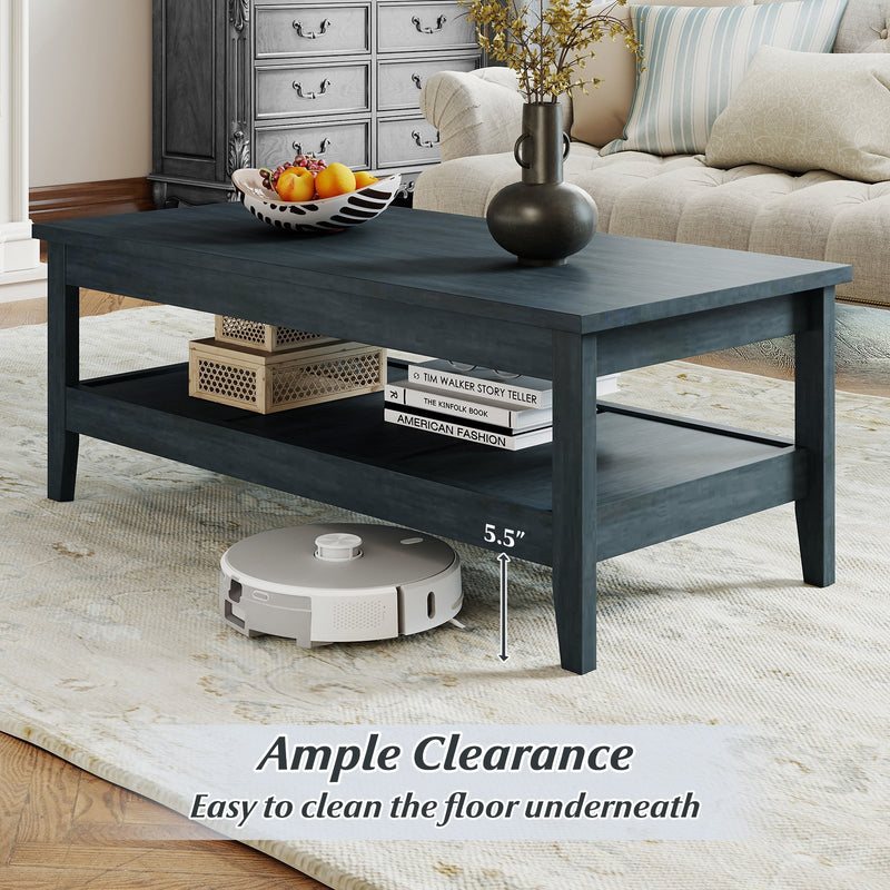 Farmhouse Coffee Table Rustic Cocktail Center Table with Thickened Tabletop-Blue