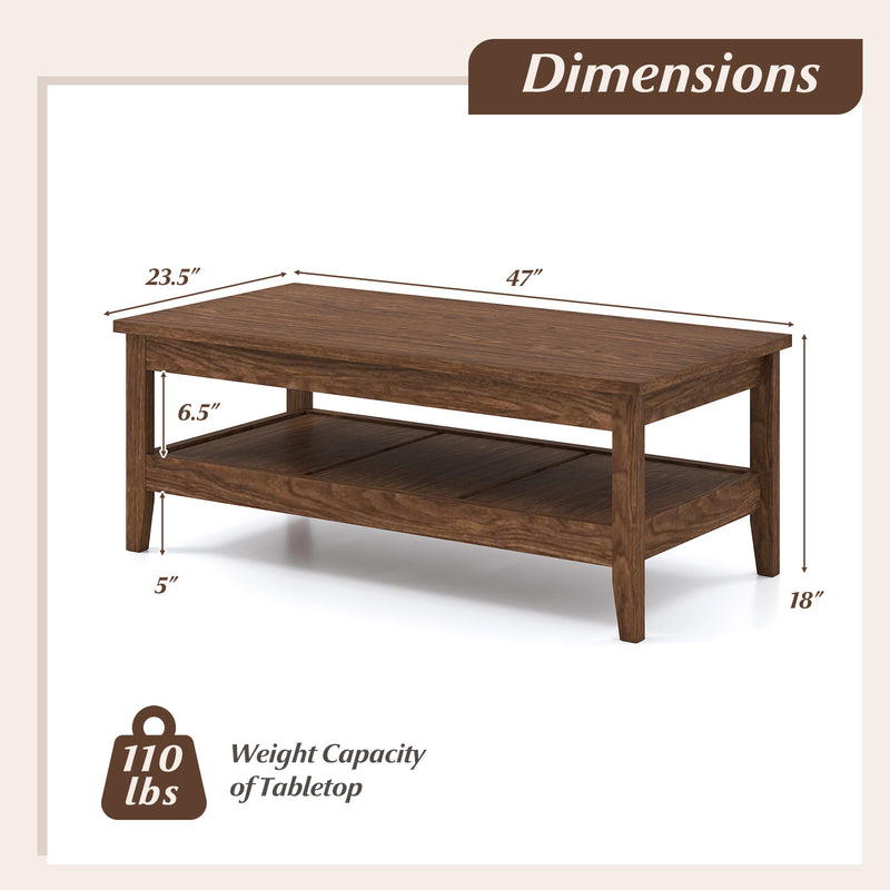 Farmhouse Coffee Table Rustic Cocktail Center Table with Thickened Tabletop-Walnue