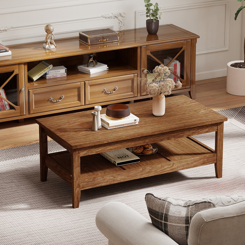 Farmhouse Coffee Table Rustic Cocktail Center Table with Thickened Tabletop-Walnue