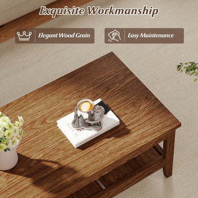 Farmhouse Coffee Table Rustic Cocktail Center Table with Thickened Tabletop-Walnue