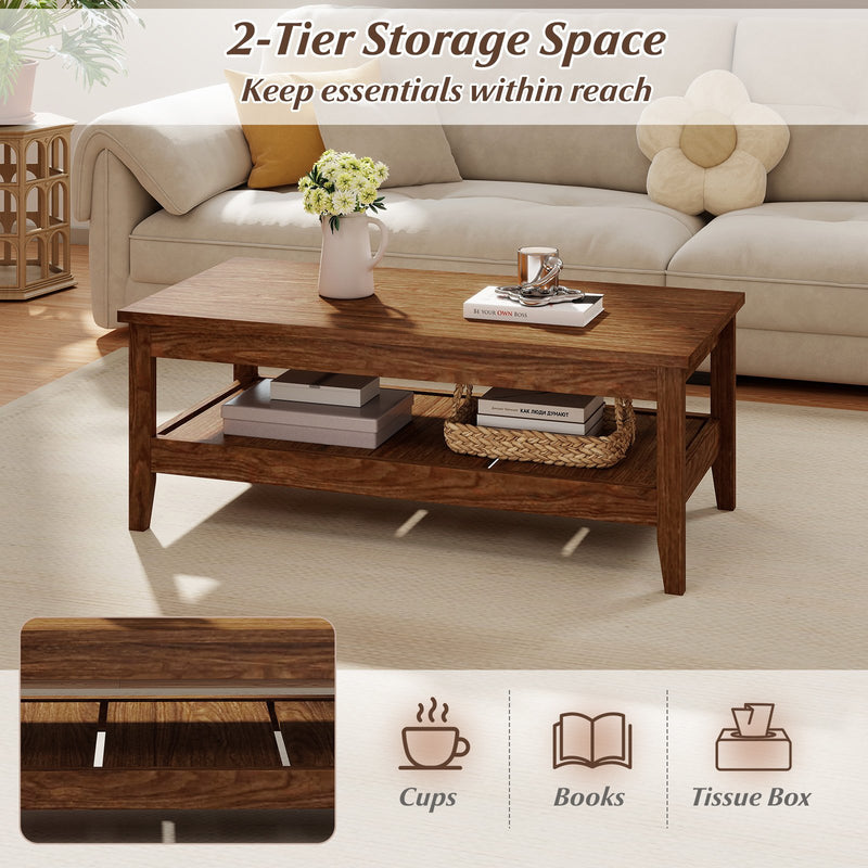 Farmhouse Coffee Table Rustic Cocktail Center Table with Thickened Tabletop-Walnue