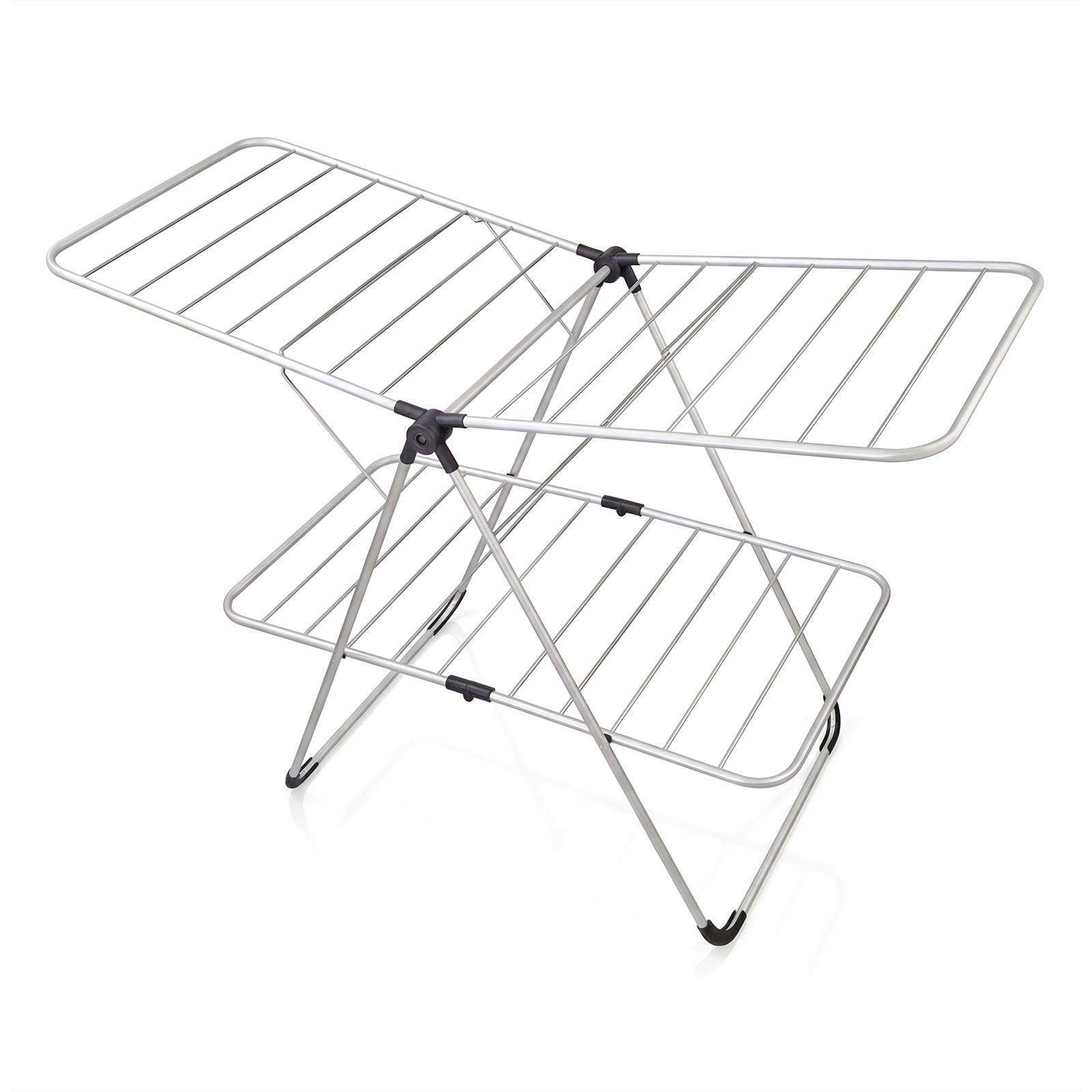 Two Tier Storage Drying Rack Foldable 2-Tier Clothes Drying Rack Heavy-Duty Aluminum Stainless Stee