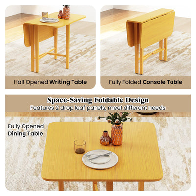 Foldable Dining Table for 2-4 People with Rubber Wood Legs for Small Space-Natural
