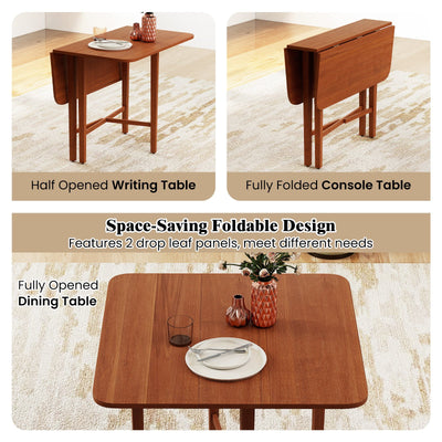 Foldable Dining Table for 2-4 People with Rubber Wood Legs for Small Space-Walnut