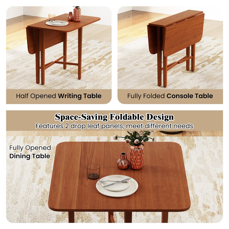 Foldable Dining Table for 2-4 People with Rubber Wood Legs for Small Space-Walnut