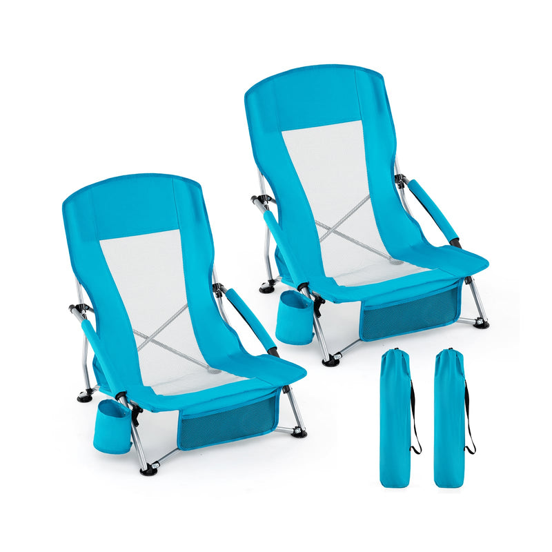 Folding Beach Chairs Set of 2 Portable Lightweight Low Seat Chairs wit