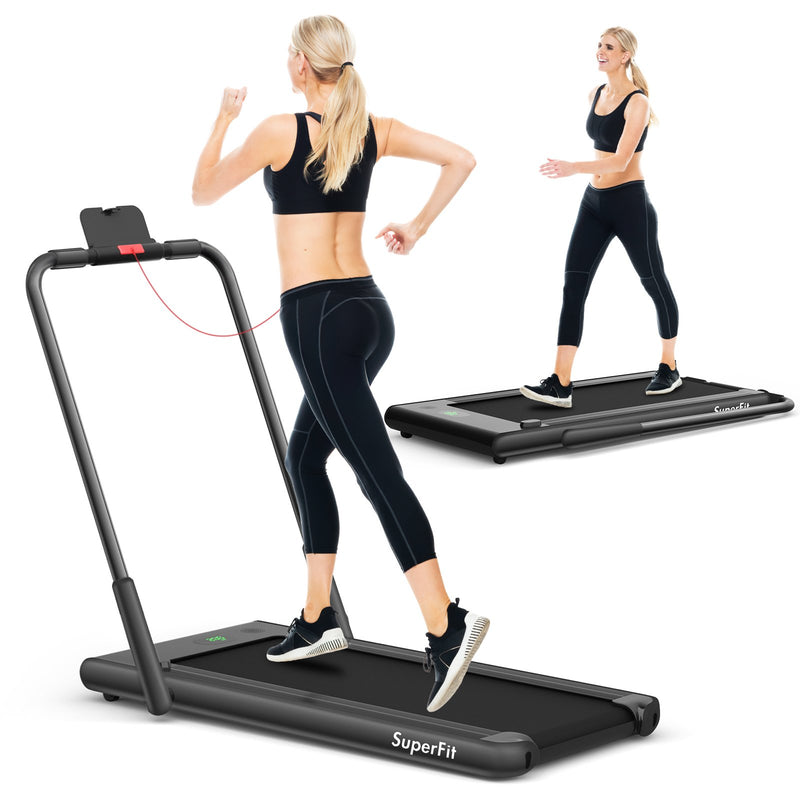 Folding Treadmill 2-in-1 with Remote Control and LED Display-Black