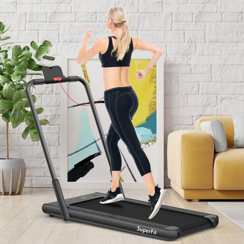 Folding Treadmill 2-in-1 with Remote Control and LED Display-Black