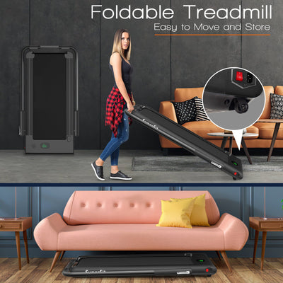 Folding Treadmill 2-in-1 with Remote Control and LED Display-Black