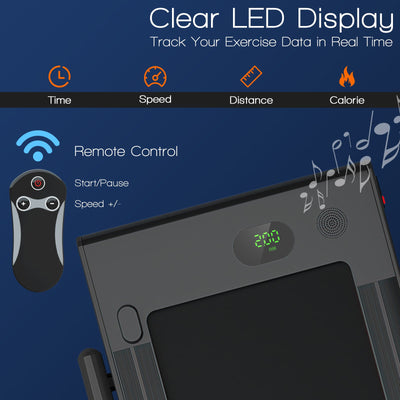 Folding Treadmill 2-in-1 with Remote Control and LED Display-Black