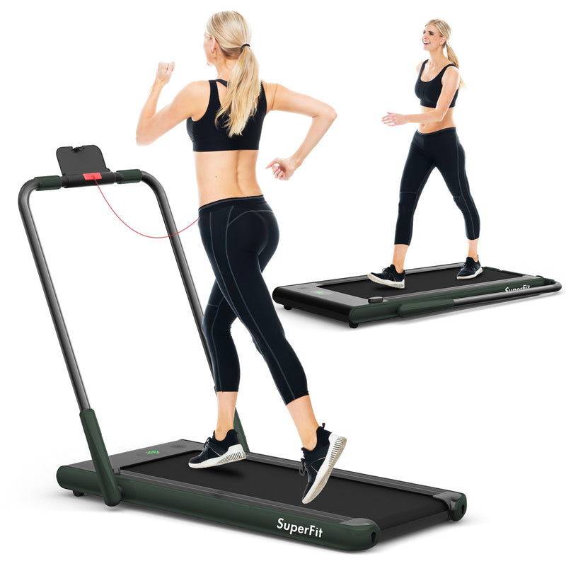 Folding Treadmill 2-in-1 with Remote Control and LED Display-Green