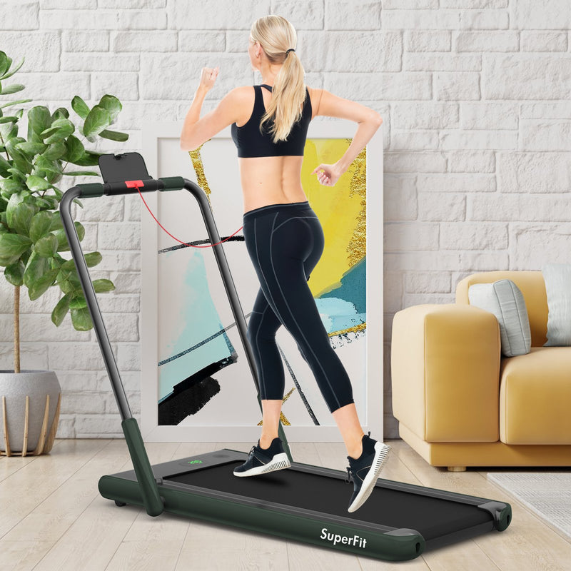 Folding Treadmill 2-in-1 with Remote Control and LED Display-Green
