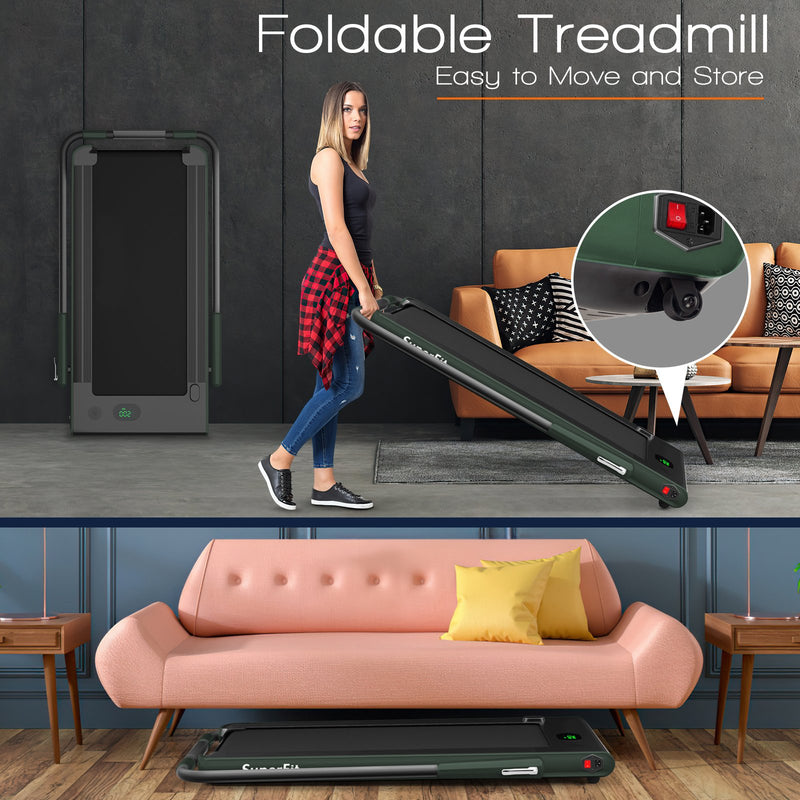 Folding Treadmill 2-in-1 with Remote Control and LED Display-Green
