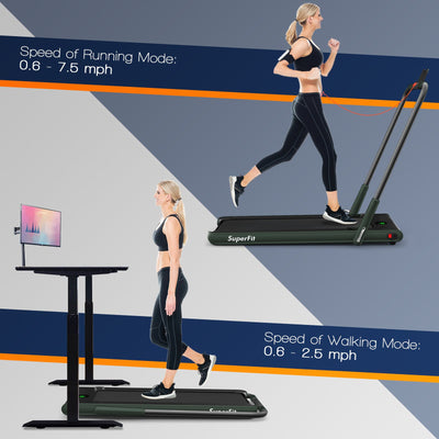 Folding Treadmill 2-in-1 with Remote Control and LED Display-Green