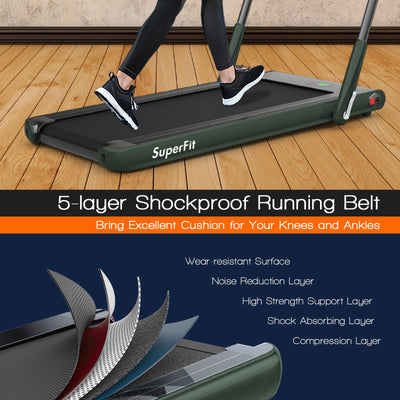 Folding Treadmill 2-in-1 with Remote Control and LED Display-Green