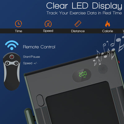 Folding Treadmill 2-in-1 with Remote Control and LED Display-Green