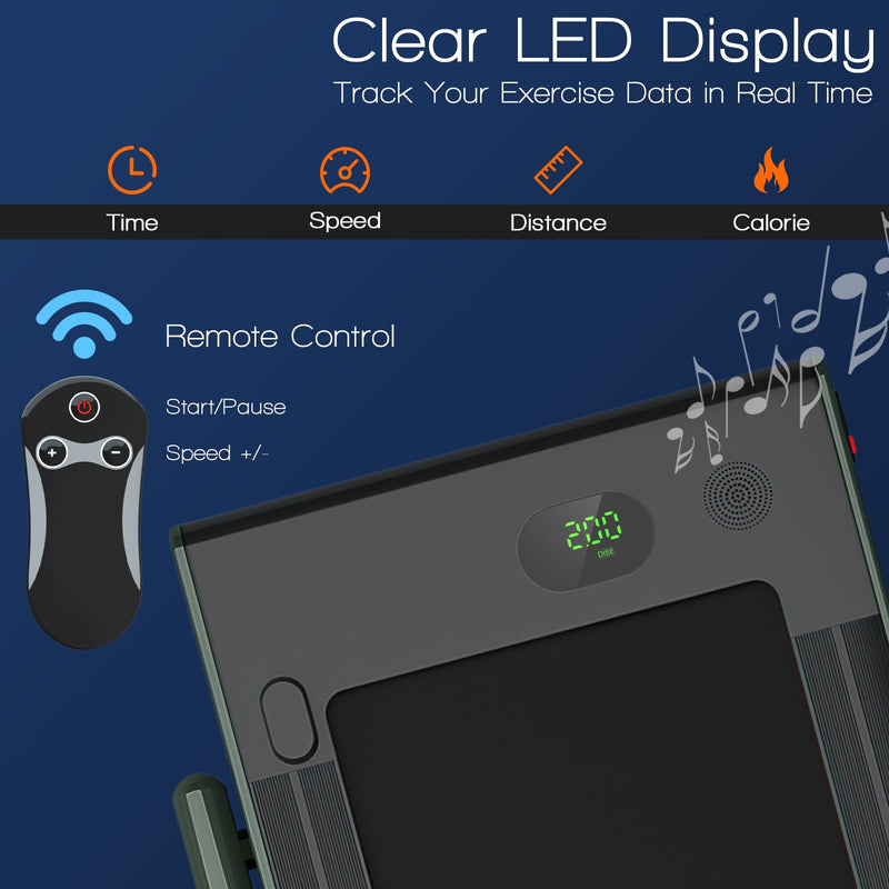 Folding Treadmill 2-in-1 with Remote Control and LED Display-Green