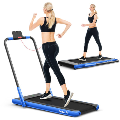 Folding Treadmill 2-in-1 with Remote Control and LED Display-Blue