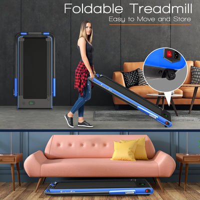 Folding Treadmill 2-in-1 with Remote Control and LED Display-Blue