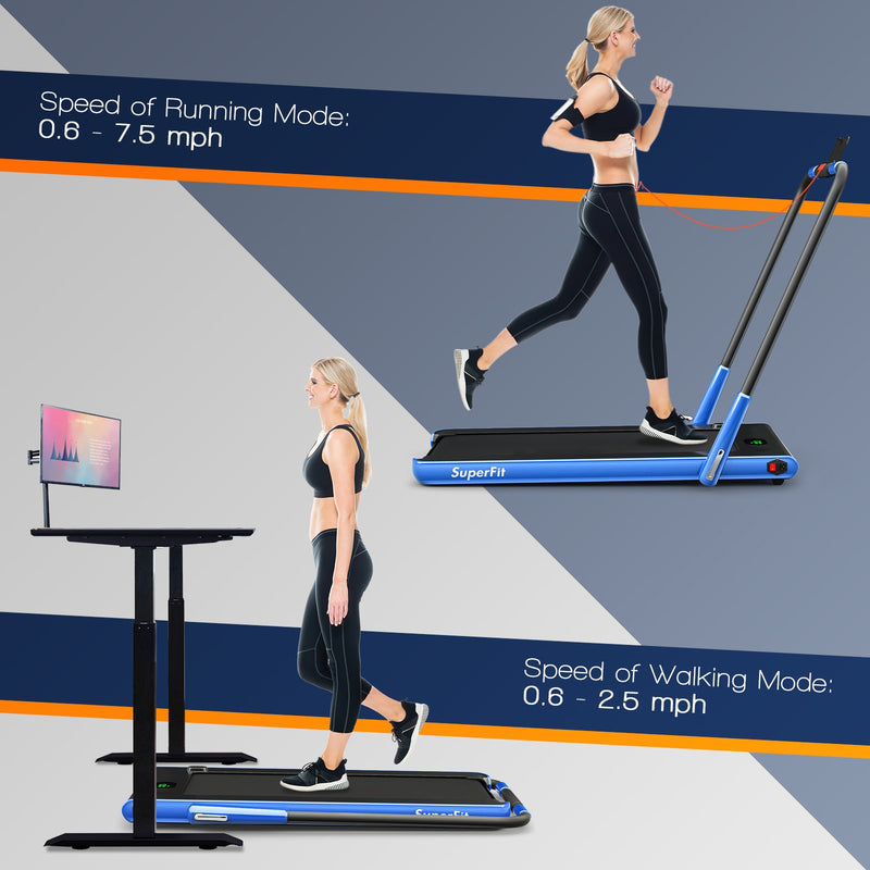 Folding Treadmill 2-in-1 with Remote Control and LED Display-Blue