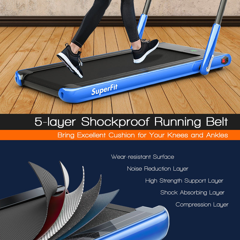 Folding Treadmill 2-in-1 with Remote Control and LED Display-Blue