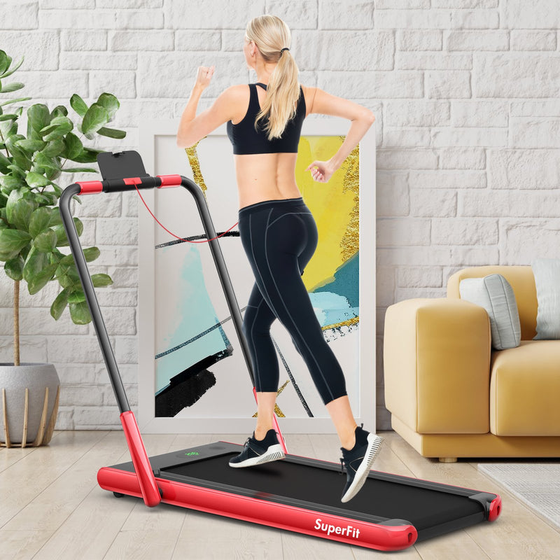 Folding Treadmill 2-in-1 with Remote Control and LED Display-Red