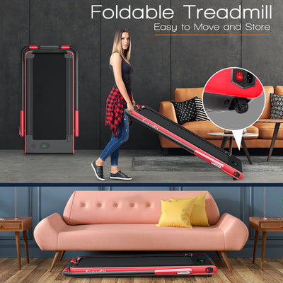 Folding Treadmill 2-in-1 with Remote Control and LED Display-Red