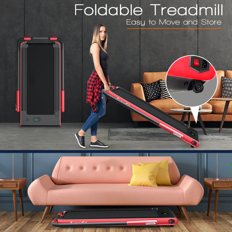 Folding Treadmill 2-in-1 with Remote Control and LED Display-Red
