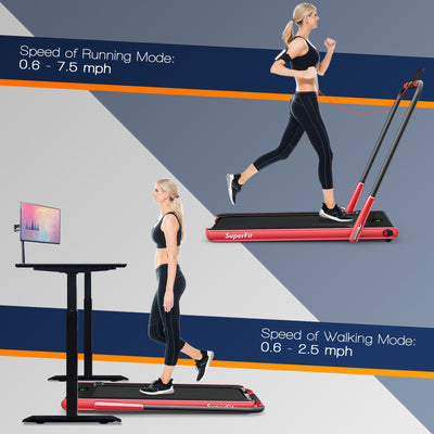 Folding Treadmill 2-in-1 with Remote Control and LED Display-Red