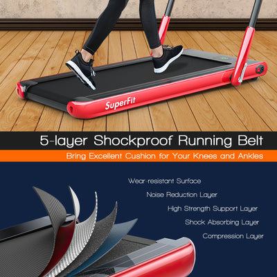 Folding Treadmill 2-in-1 with Remote Control and LED Display-Red