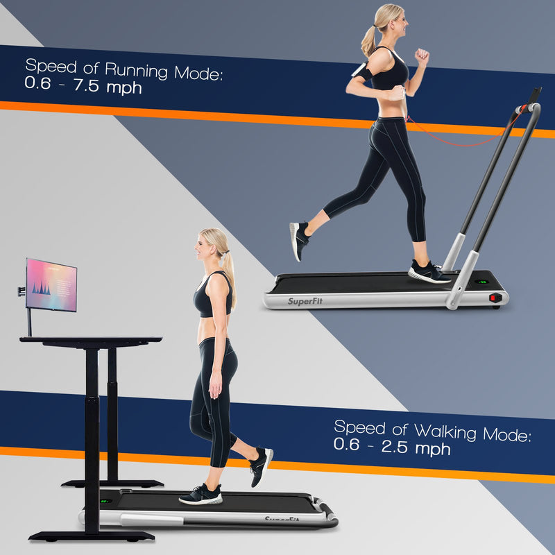 Folding Treadmill 2-in-1 with Remote Control and LED Display-Silver