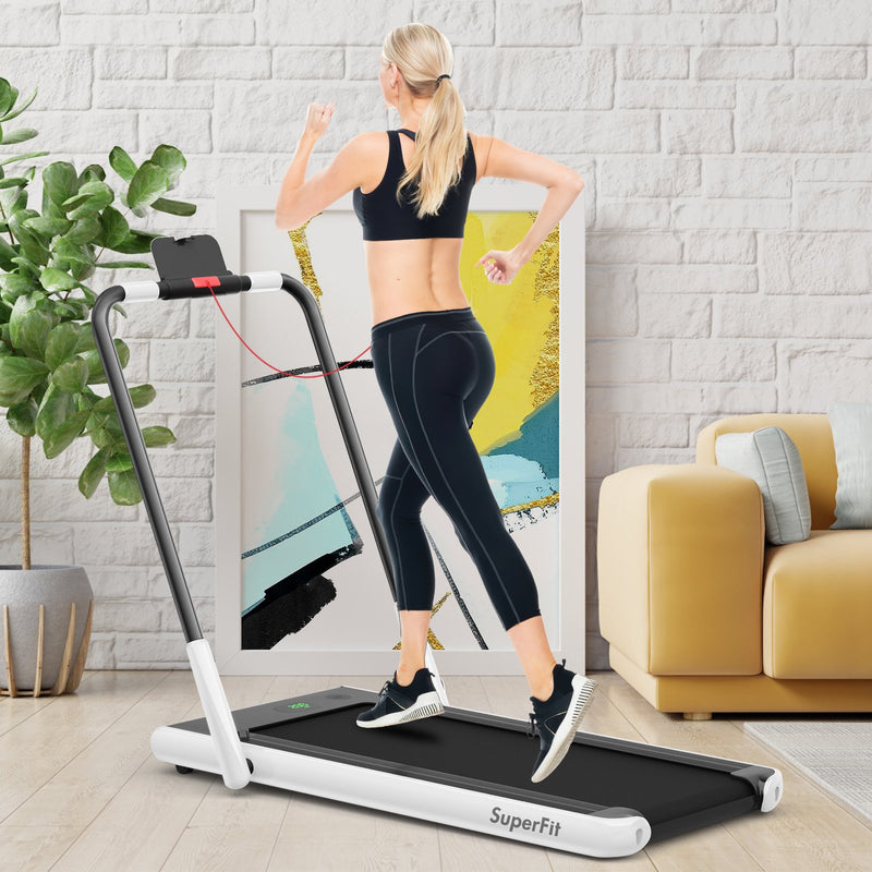 Folding Treadmill 2-in-1 with Remote Control and LED Display-White