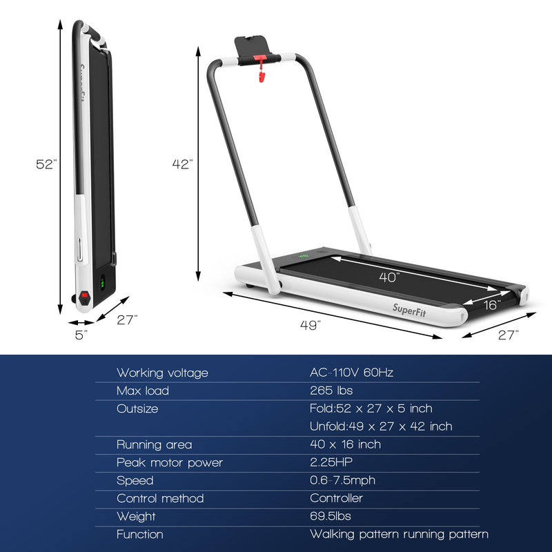 Folding Treadmill 2-in-1 with Remote Control and LED Display-White