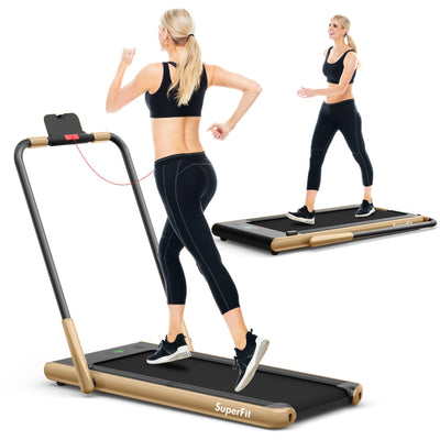 Folding Treadmill 2-in-1 with Remote Control and LED Display-Golden