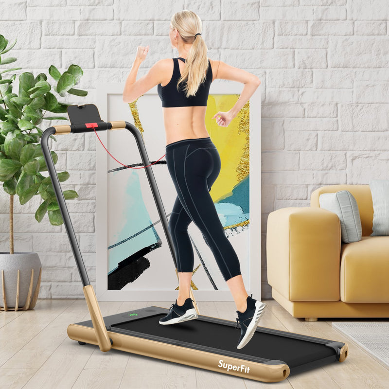 Folding Treadmill 2-in-1 with Remote Control and LED Display-Golden