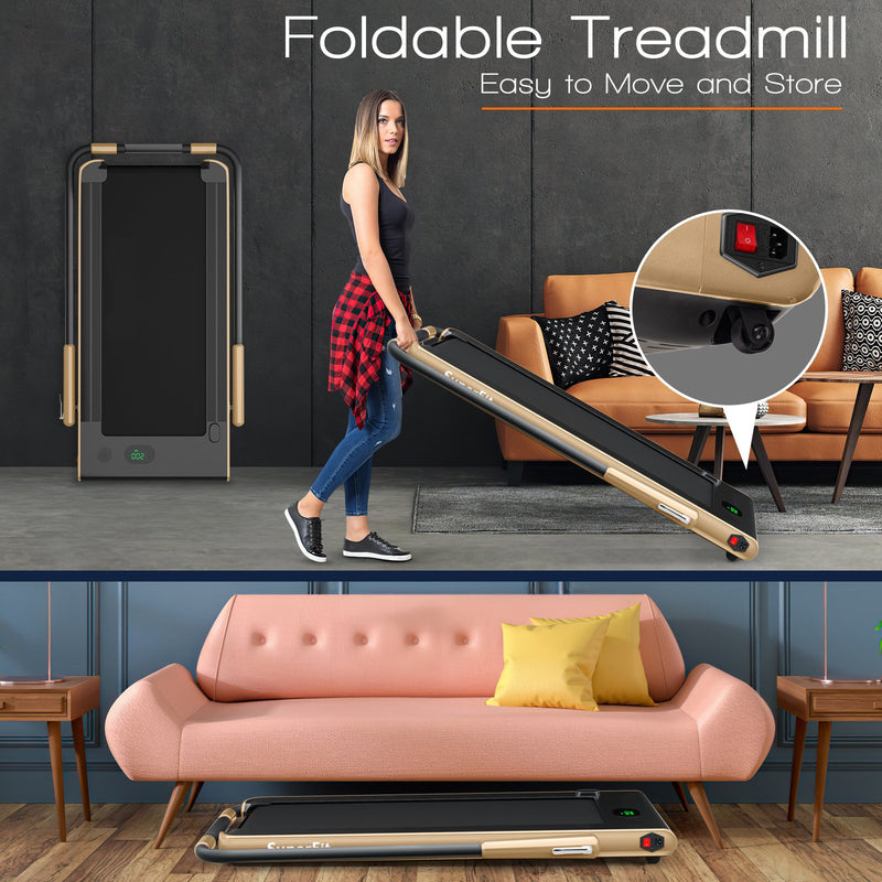 Folding Treadmill 2-in-1 with Remote Control and LED Display-Golden