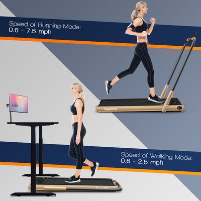 Folding Treadmill 2-in-1 with Remote Control and LED Display-Golden