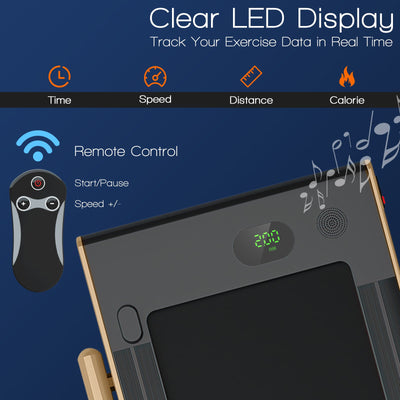 Folding Treadmill 2-in-1 with Remote Control and LED Display-Golden
