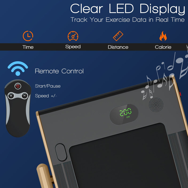 Folding Treadmill 2-in-1 with Remote Control and LED Display-Golden