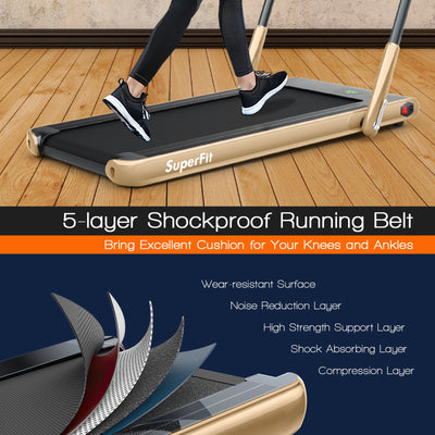 Folding Treadmill 2-in-1 with Remote Control and LED Display-Golden
