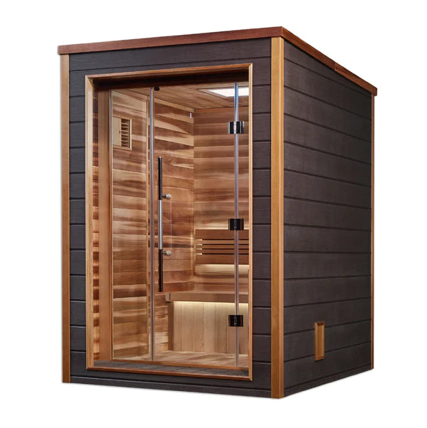 Sale - Golden Designs Narvik 2 Person Outdoor-Indoor Traditional Sauna (GDI-8202-01) - Canadian Red Cedar Interior