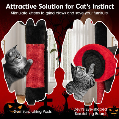 Gothic Cat Tree with Plush Perch and Spider Dangling Toy-Black & Red