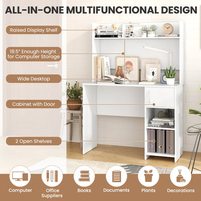Home Office Desk with Raised Display Shelf and 2 Open Shelves-White