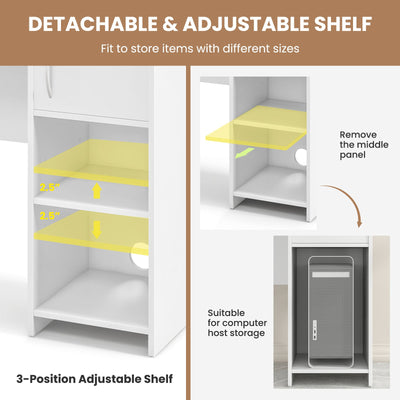 Home Office Desk with Raised Display Shelf and 2 Open Shelves-White