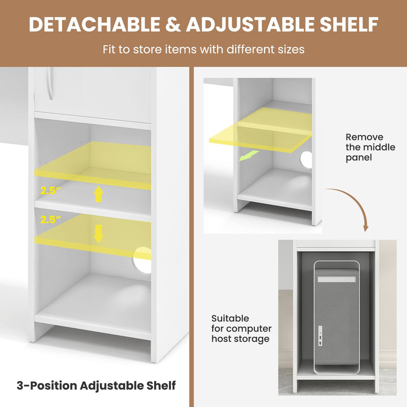 Home Office Desk with Raised Display Shelf and 2 Open Shelves-White