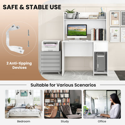 Home Office Desk with Raised Display Shelf and 2 Open Shelves-White