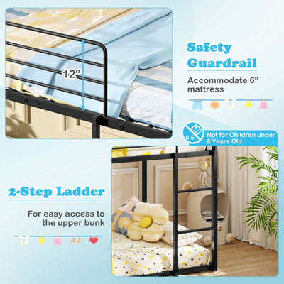 House-shaped Metal Twin Over Twin Low Bunk Bed-Black