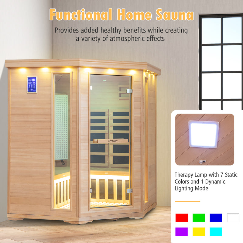 Costway- 2024 Premium Corner 3D Full Spectrum Sauna With Red Light Therapy/ Far Infrared-App Controlled, Fully Loaded-Low EMF, JV11522US