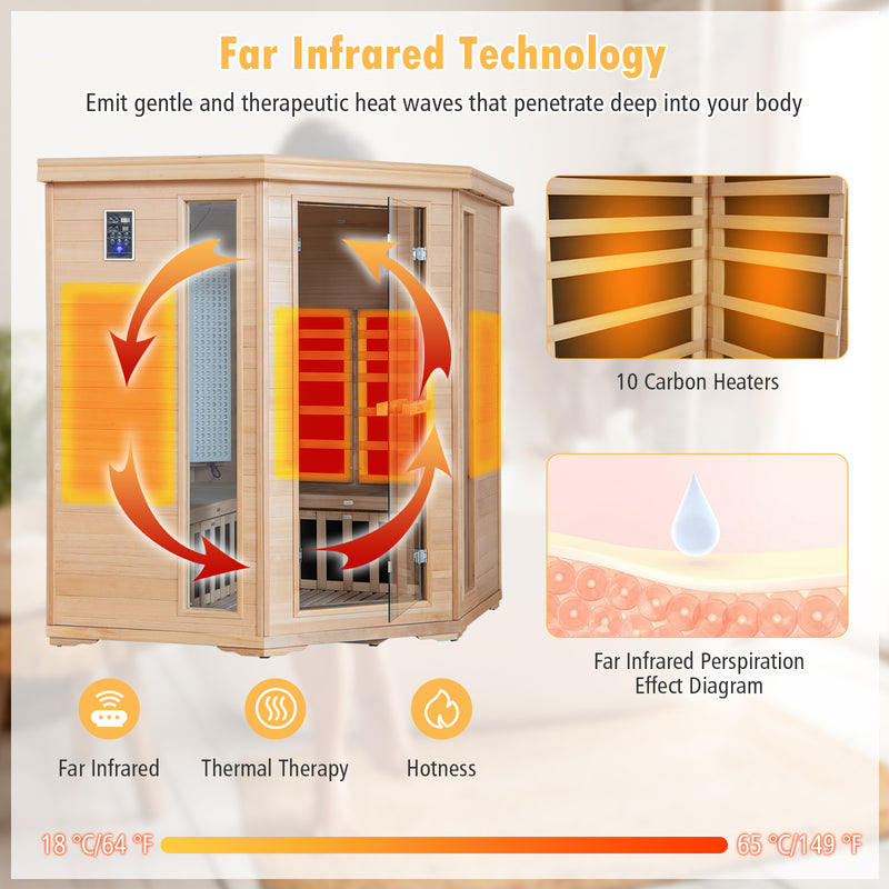 Costway- 2024 Premium Corner 3D Full Spectrum Sauna With Red Light Therapy/ Far Infrared-App Controlled, Fully Loaded-Low EMF, JV11522US